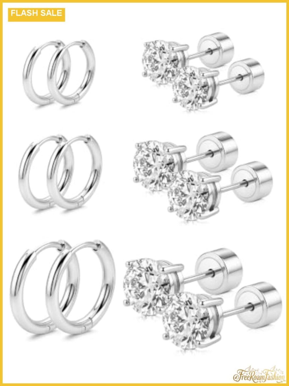 Hypoallergenic Surgical Steel CZ Studs & Hoops Earring Set